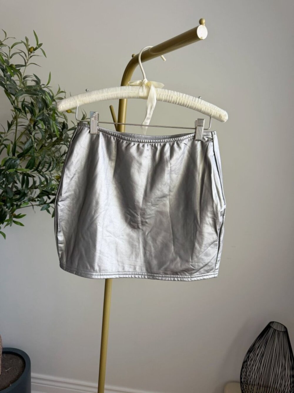 Gunmetal Silver Metallic Bodycon Mini Skirt Size S